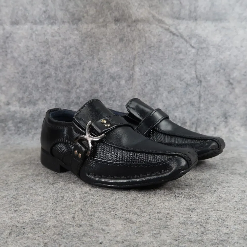 Bonafini Shoes Kids 7 Dress Loafers Slip On Leather Black Classic Toddler Boys